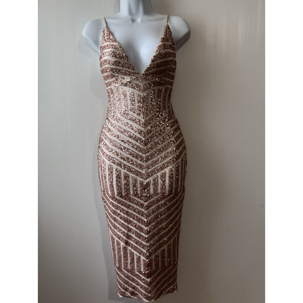 Nookie Starstruck Sequin Slip Dress in Nude Sequin Sz 8 Women’s